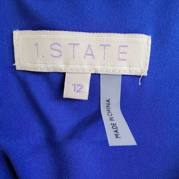 1. State Cold Shoulder Lined Formal Mini Dress Blue Size 12 Large - Picture 3 of 14
